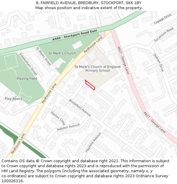 8, FAIRFIELD AVENUE, BREDBURY, STOCKPORT, SK6 1BY: Location map and indicative extent of plot