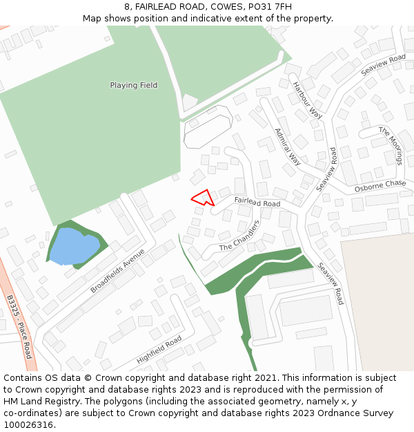 8, FAIRLEAD ROAD, COWES, PO31 7FH: Location map and indicative extent of plot