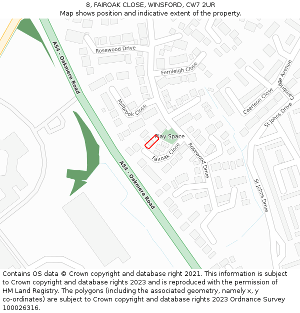 8, FAIROAK CLOSE, WINSFORD, CW7 2UR: Location map and indicative extent of plot