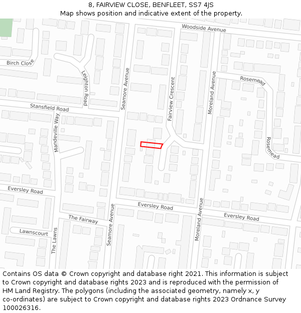 8, FAIRVIEW CLOSE, BENFLEET, SS7 4JS: Location map and indicative extent of plot