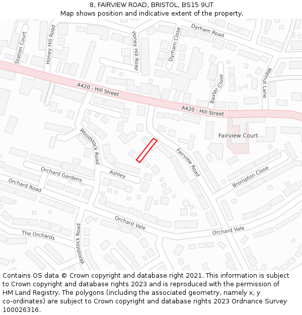 8, FAIRVIEW ROAD, BRISTOL, BS15 9UT: Location map and indicative extent of plot