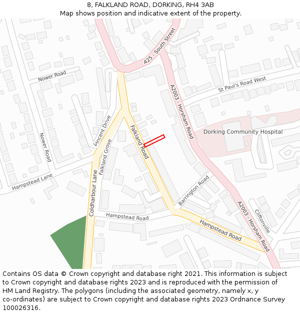 8, FALKLAND ROAD, DORKING, RH4 3AB: Location map and indicative extent of plot