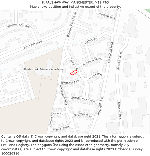 8, FALSHAW WAY, MANCHESTER, M18 7TG: Location map and indicative extent of plot