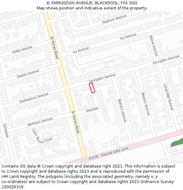 8, FARINGDON AVENUE, BLACKPOOL, FY4 3QQ: Location map and indicative extent of plot