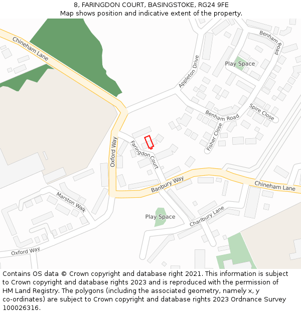8, FARINGDON COURT, BASINGSTOKE, RG24 9FE: Location map and indicative extent of plot