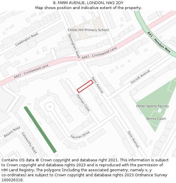 8, FARM AVENUE, LONDON, NW2 2DY: Location map and indicative extent of plot