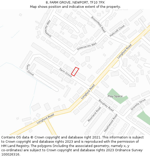 8, FARM GROVE, NEWPORT, TF10 7PX: Location map and indicative extent of plot