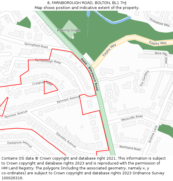 8, FARNBOROUGH ROAD, BOLTON, BL1 7HJ: Location map and indicative extent of plot
