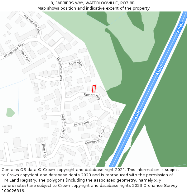 8, FARRIERS WAY, WATERLOOVILLE, PO7 8RL: Location map and indicative extent of plot