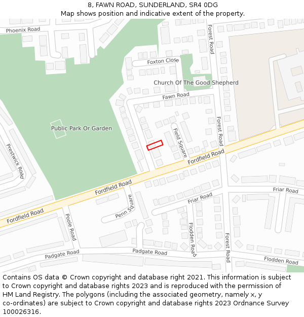 8, FAWN ROAD, SUNDERLAND, SR4 0DG: Location map and indicative extent of plot