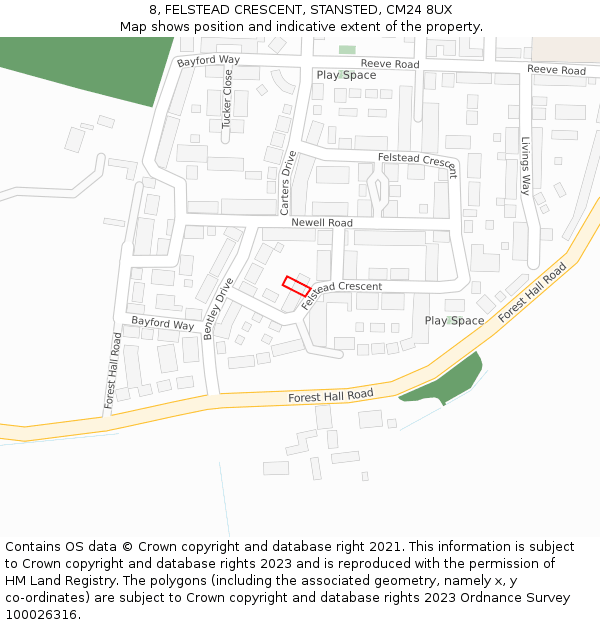 8, FELSTEAD CRESCENT, STANSTED, CM24 8UX: Location map and indicative extent of plot