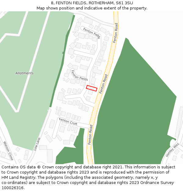 8, FENTON FIELDS, ROTHERHAM, S61 3SU: Location map and indicative extent of plot