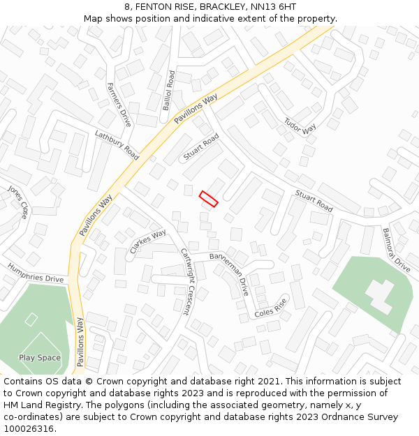 8, FENTON RISE, BRACKLEY, NN13 6HT: Location map and indicative extent of plot