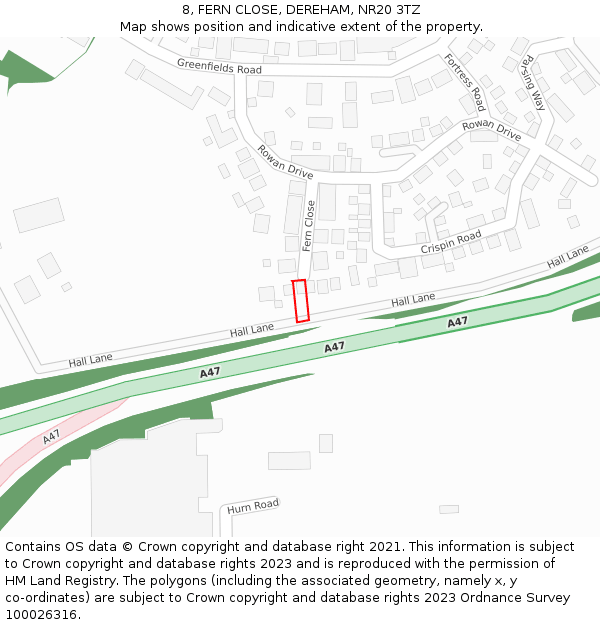 8, FERN CLOSE, DEREHAM, NR20 3TZ: Location map and indicative extent of plot