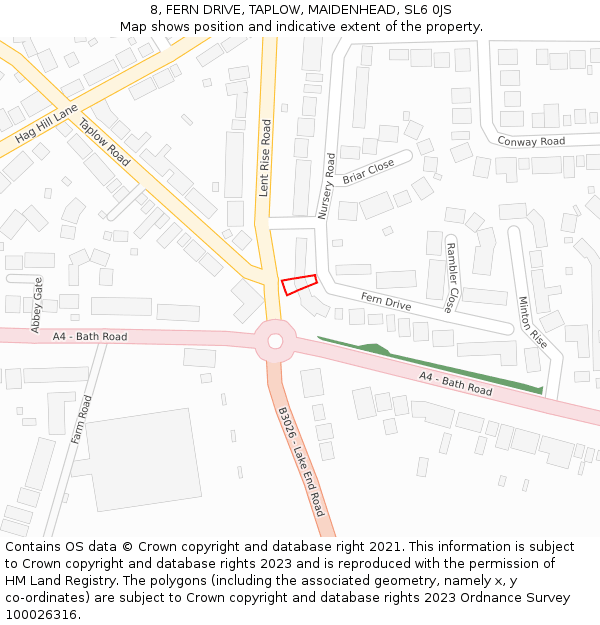 8, FERN DRIVE, TAPLOW, MAIDENHEAD, SL6 0JS: Location map and indicative extent of plot