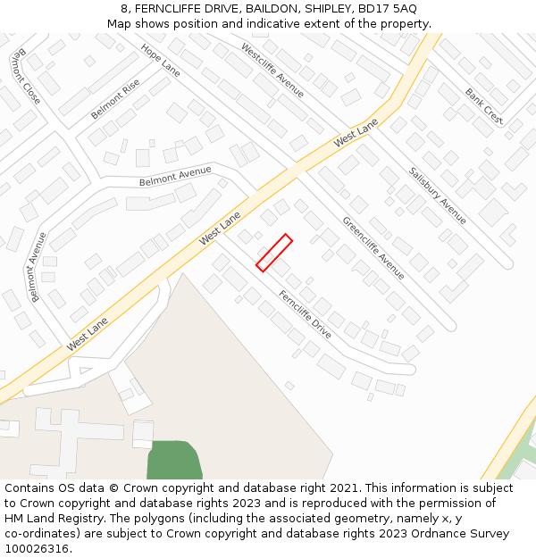 8, FERNCLIFFE DRIVE, BAILDON, SHIPLEY, BD17 5AQ: Location map and indicative extent of plot