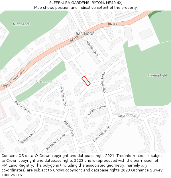 8, FERNLEA GARDENS, RYTON, NE40 4XJ: Location map and indicative extent of plot