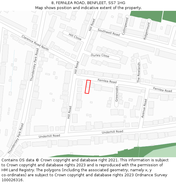 8, FERNLEA ROAD, BENFLEET, SS7 1HG: Location map and indicative extent of plot