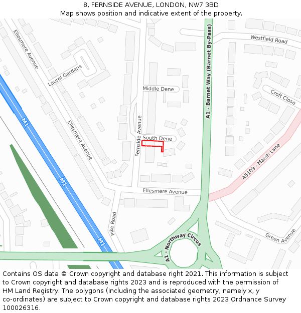 8, FERNSIDE AVENUE, LONDON, NW7 3BD: Location map and indicative extent of plot