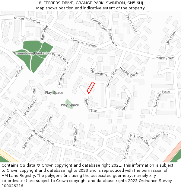 8, FERRERS DRIVE, GRANGE PARK, SWINDON, SN5 6HJ: Location map and indicative extent of plot