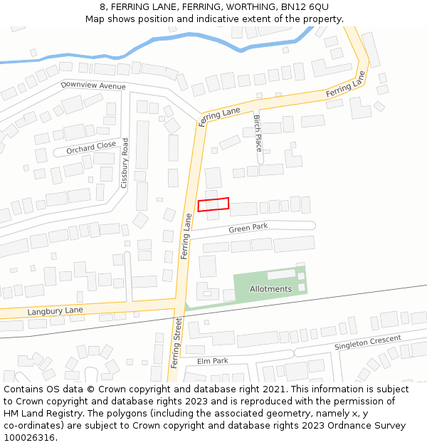 8, FERRING LANE, FERRING, WORTHING, BN12 6QU: Location map and indicative extent of plot