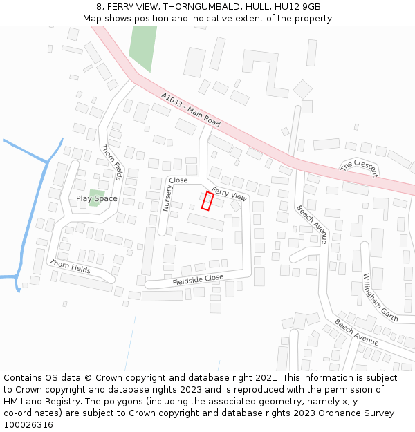 8, FERRY VIEW, THORNGUMBALD, HULL, HU12 9GB: Location map and indicative extent of plot