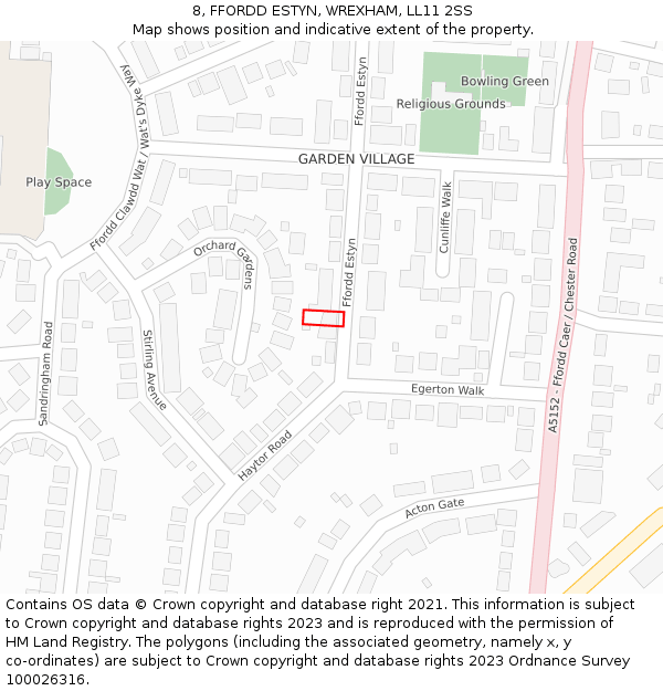 8, FFORDD ESTYN, WREXHAM, LL11 2SS: Location map and indicative extent of plot