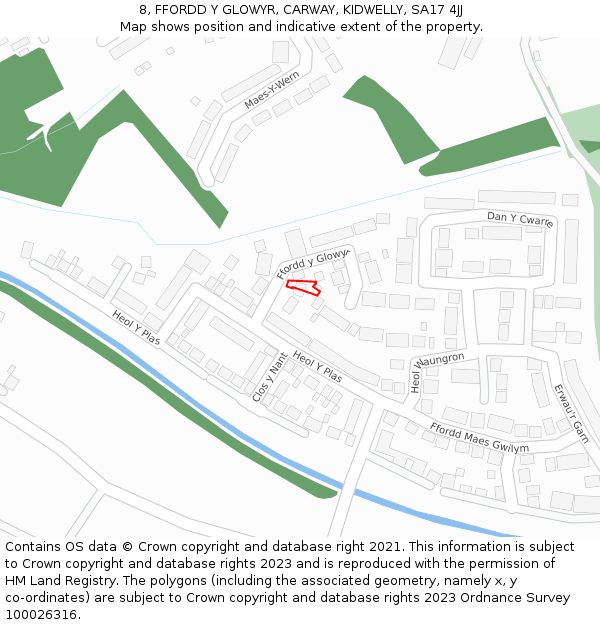 8, FFORDD Y GLOWYR, CARWAY, KIDWELLY, SA17 4JJ: Location map and indicative extent of plot