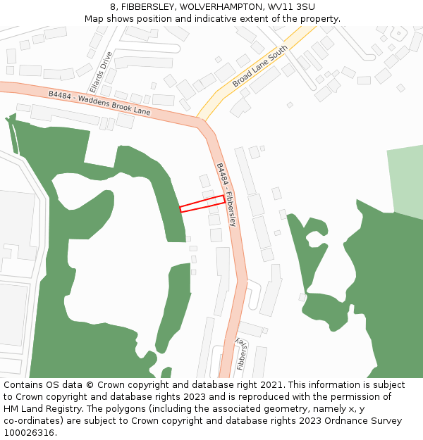 8, FIBBERSLEY, WOLVERHAMPTON, WV11 3SU: Location map and indicative extent of plot