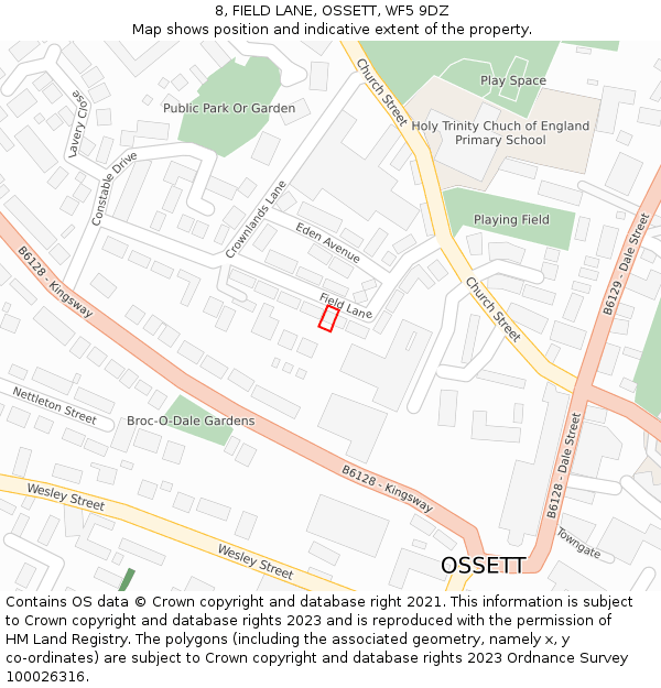 8, FIELD LANE, OSSETT, WF5 9DZ: Location map and indicative extent of plot