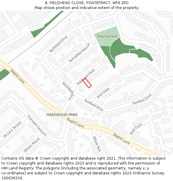 8, FIELDHEAD CLOSE, PONTEFRACT, WF8 2ED: Location map and indicative extent of plot