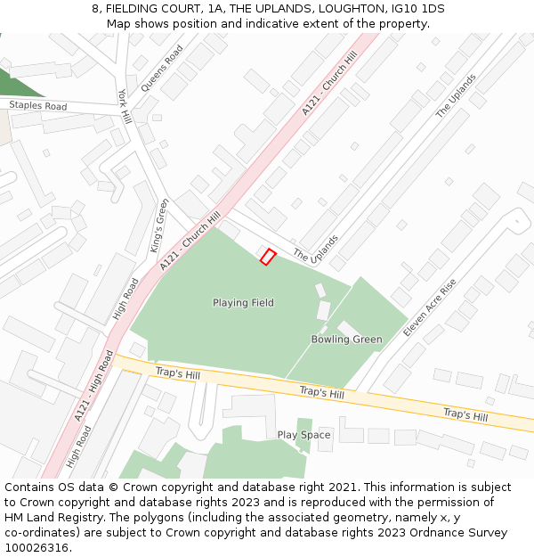 8, FIELDING COURT, 1A, THE UPLANDS, LOUGHTON, IG10 1DS: Location map and indicative extent of plot