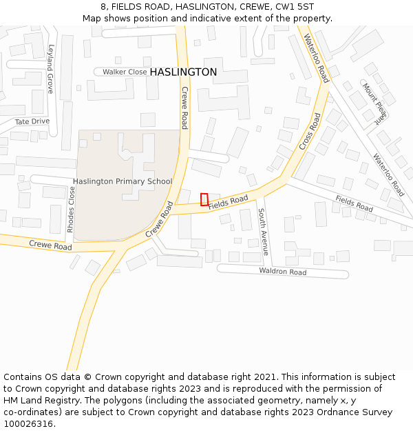 8, FIELDS ROAD, HASLINGTON, CREWE, CW1 5ST: Location map and indicative extent of plot