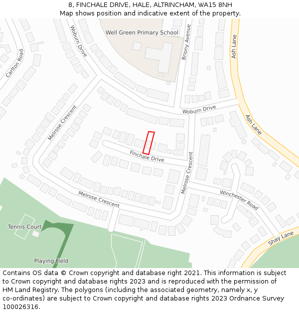 8, FINCHALE DRIVE, HALE, ALTRINCHAM, WA15 8NH: Location map and indicative extent of plot