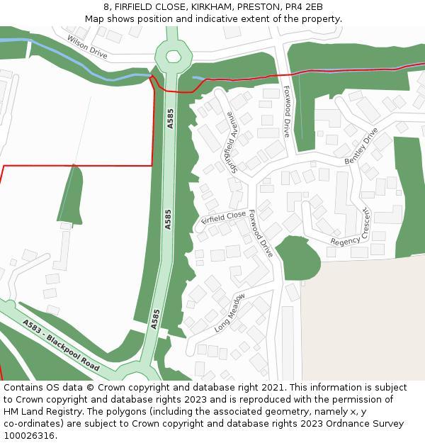 8, FIRFIELD CLOSE, KIRKHAM, PRESTON, PR4 2EB: Location map and indicative extent of plot