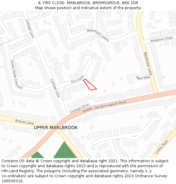 8, FIRS CLOSE, MARLBROOK, BROMSGROVE, B60 1DR: Location map and indicative extent of plot