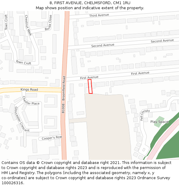 8, FIRST AVENUE, CHELMSFORD, CM1 1RU: Location map and indicative extent of plot