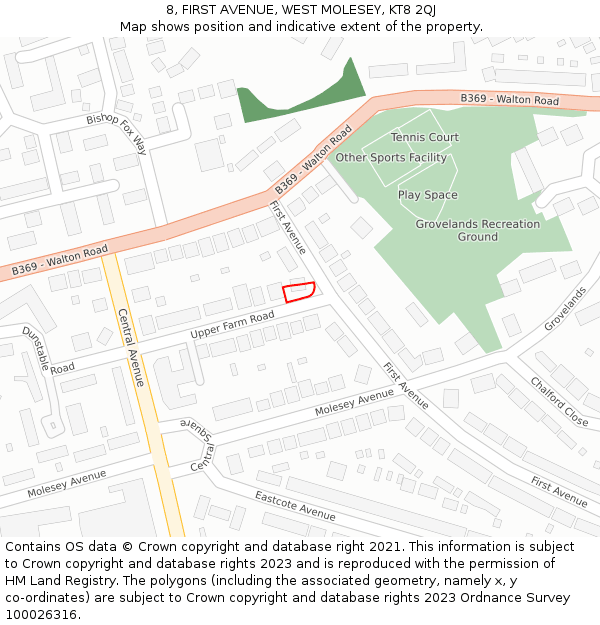 8, FIRST AVENUE, WEST MOLESEY, KT8 2QJ: Location map and indicative extent of plot