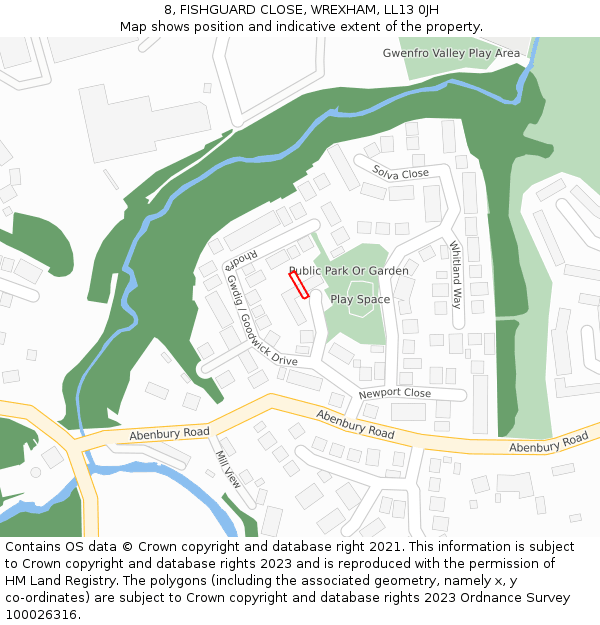 8, FISHGUARD CLOSE, WREXHAM, LL13 0JH: Location map and indicative extent of plot