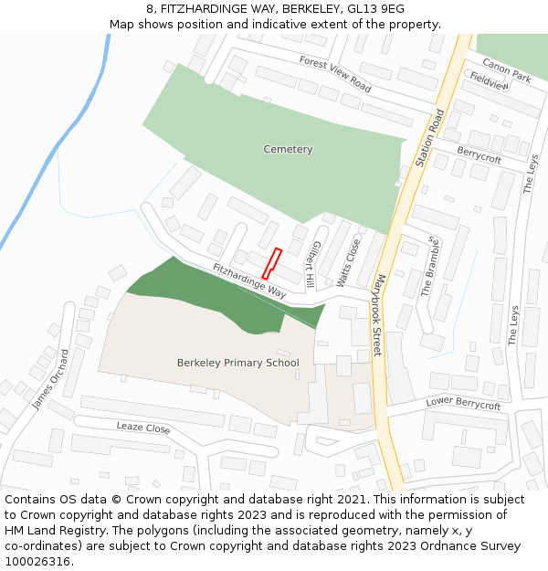 8, FITZHARDINGE WAY, BERKELEY, GL13 9EG: Location map and indicative extent of plot