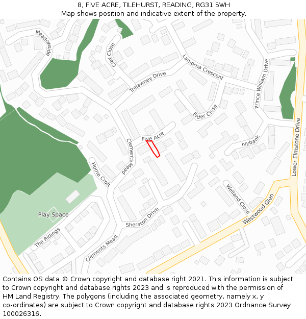 8, FIVE ACRE, TILEHURST, READING, RG31 5WH: Location map and indicative extent of plot