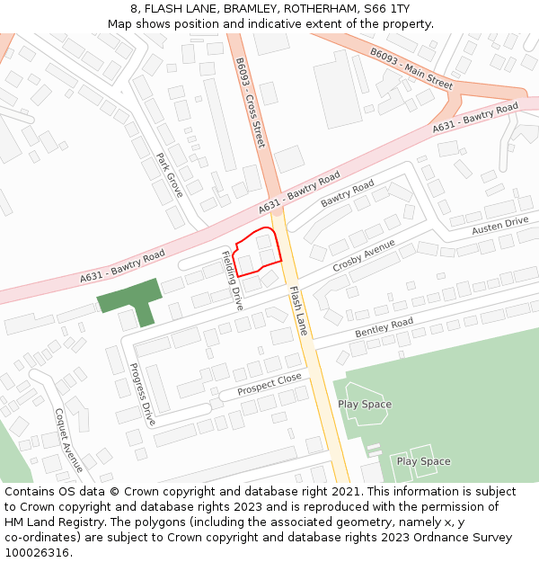 8, FLASH LANE, BRAMLEY, ROTHERHAM, S66 1TY: Location map and indicative extent of plot
