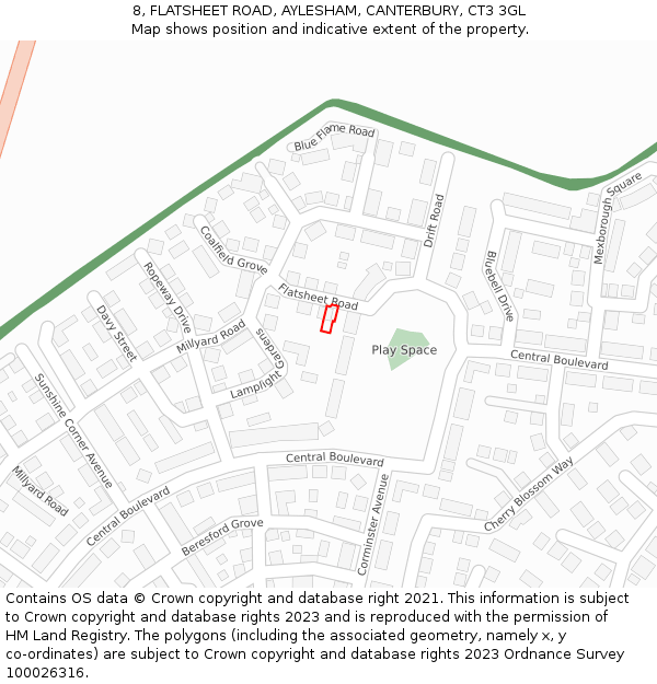 8, FLATSHEET ROAD, AYLESHAM, CANTERBURY, CT3 3GL: Location map and indicative extent of plot