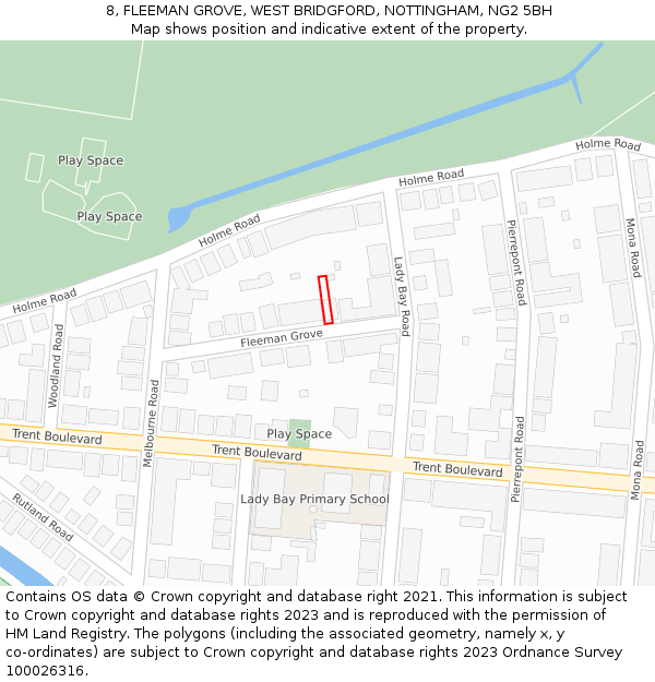 8, FLEEMAN GROVE, WEST BRIDGFORD, NOTTINGHAM, NG2 5BH: Location map and indicative extent of plot