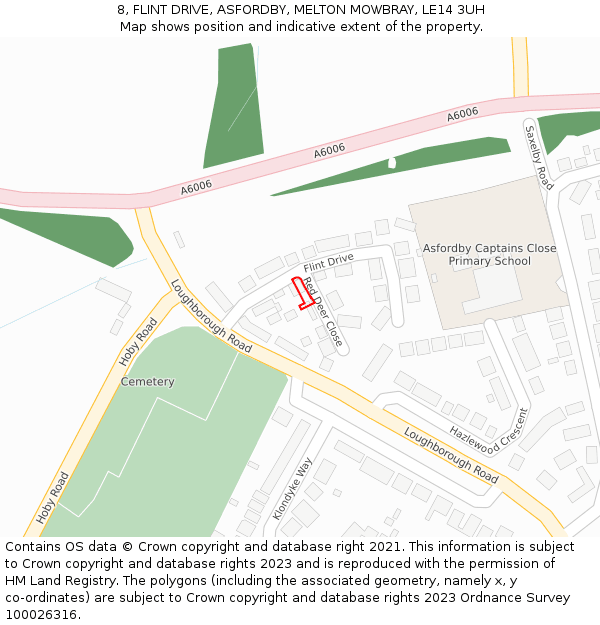 8, FLINT DRIVE, ASFORDBY, MELTON MOWBRAY, LE14 3UH: Location map and indicative extent of plot