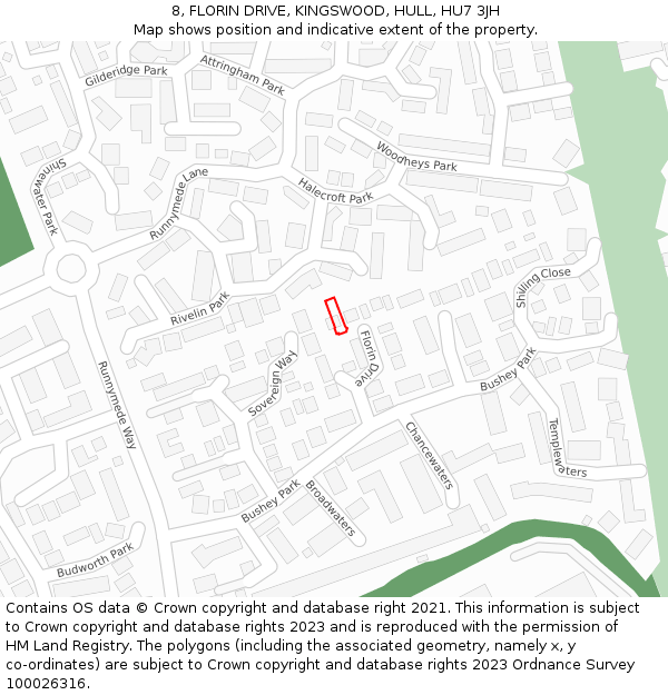 8, FLORIN DRIVE, KINGSWOOD, HULL, HU7 3JH: Location map and indicative extent of plot