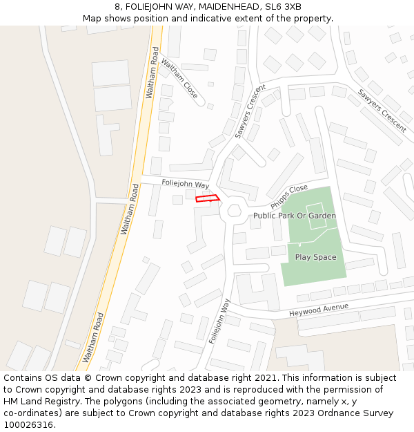 8, FOLIEJOHN WAY, MAIDENHEAD, SL6 3XB: Location map and indicative extent of plot