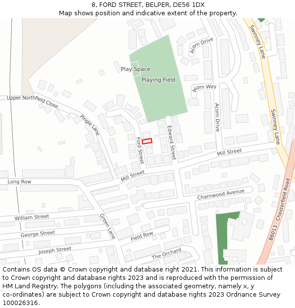 8, FORD STREET, BELPER, DE56 1DX: Location map and indicative extent of plot