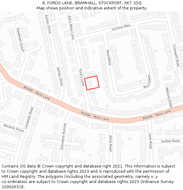 8, FORDS LANE, BRAMHALL, STOCKPORT, SK7 1DQ: Location map and indicative extent of plot