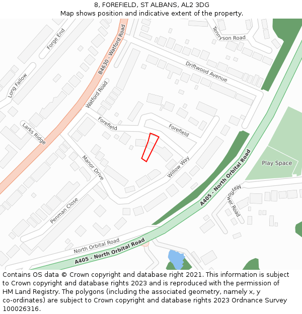 8, FOREFIELD, ST ALBANS, AL2 3DG: Location map and indicative extent of plot